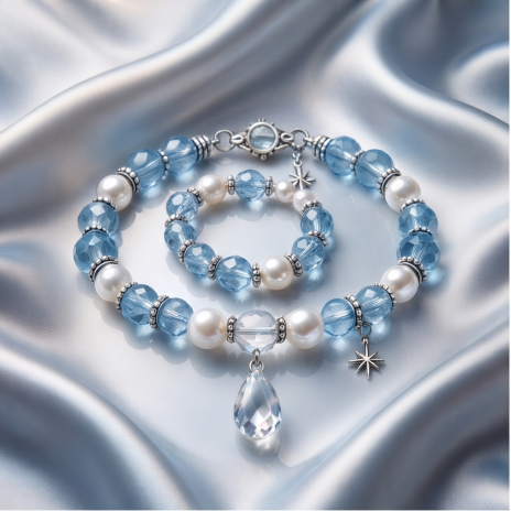 Celestial Blue Crystal and Pearl Necklace