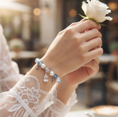 Celestial Blue Crystal and Pearl Necklace