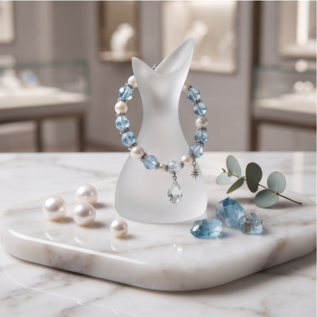 Celestial Blue Crystal and Pearl Necklace