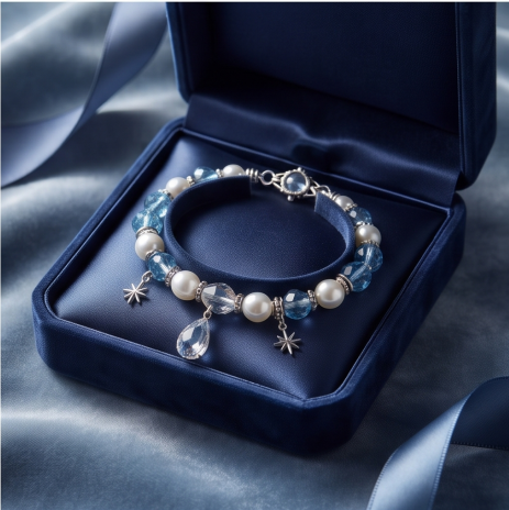 Celestial Blue Crystal and Pearl Necklace