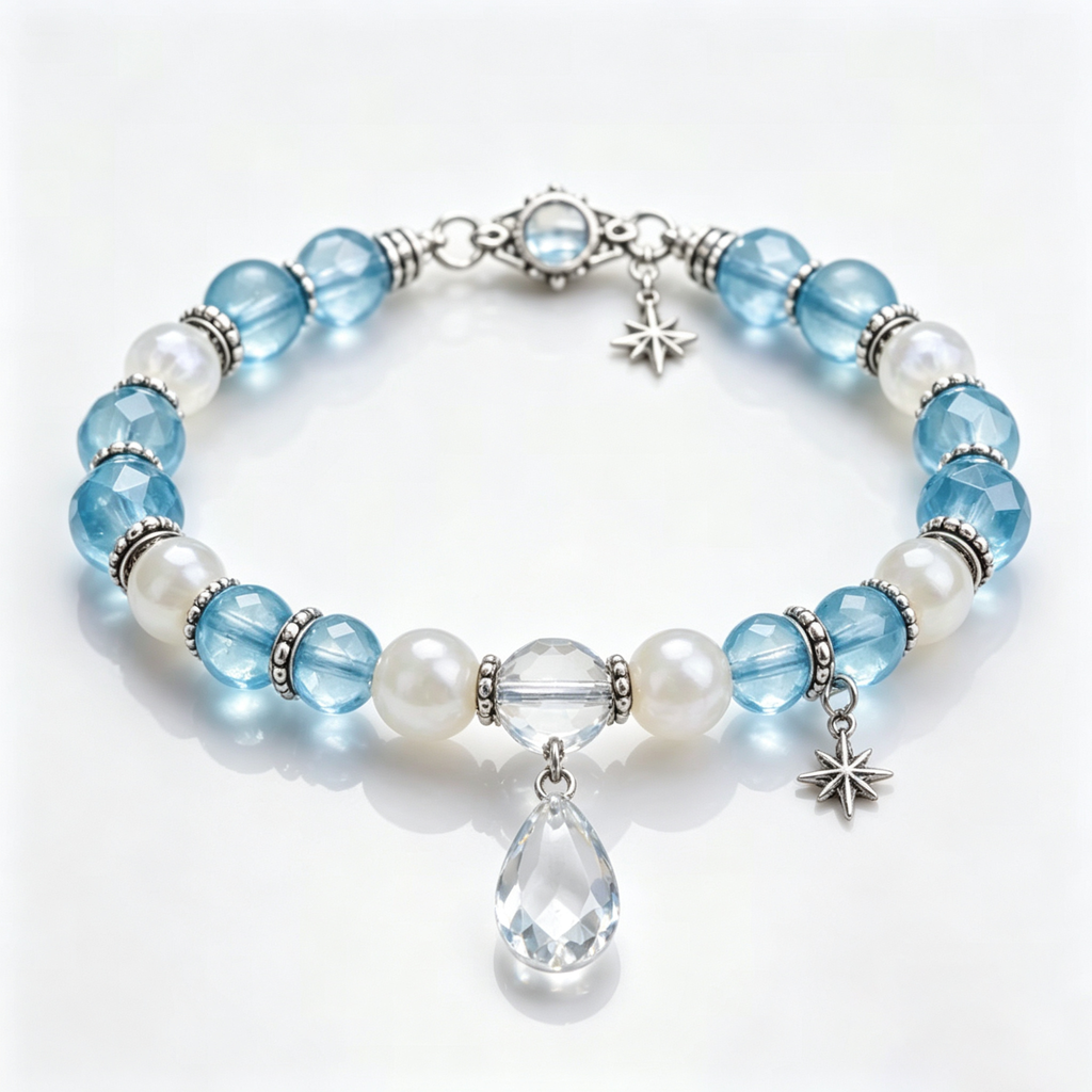 Celestial Blue Crystal and Pearl Necklace
