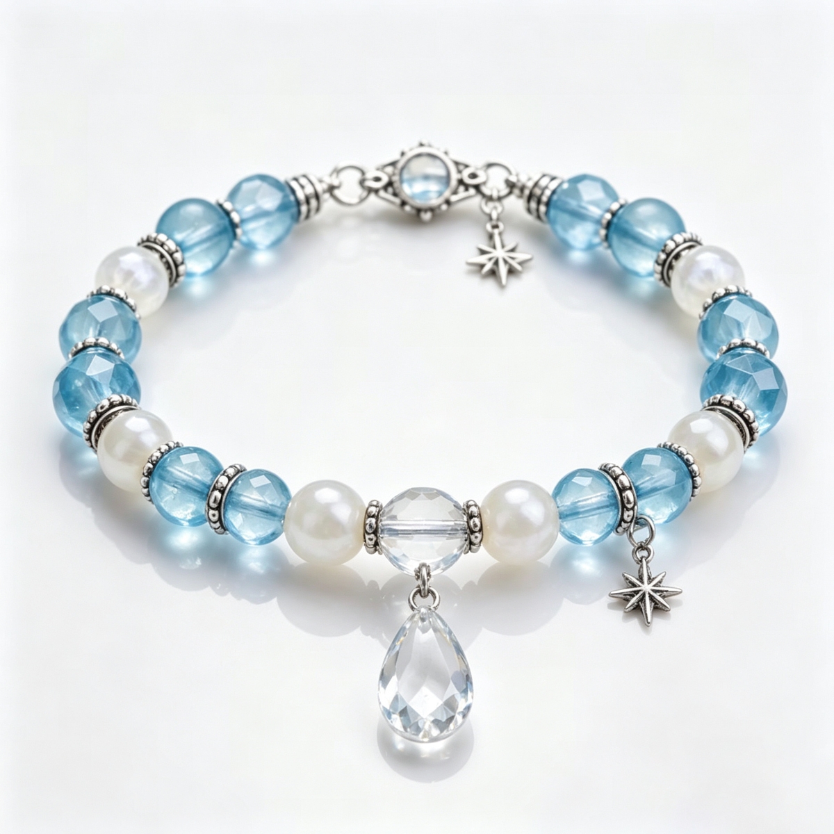 Celestial Blue Crystal and Pearl Necklace
