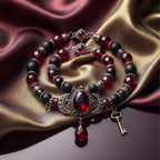 Crimson Gothic Key Beaded Bracelet