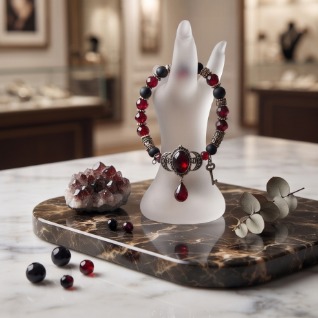 Crimson Gothic Key Beaded Bracelet