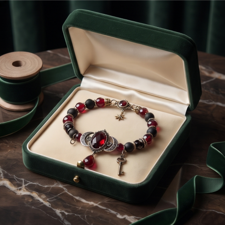 Crimson Gothic Key Beaded Bracelet