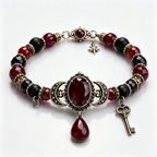 Crimson Gothic Key Beaded Bracelet