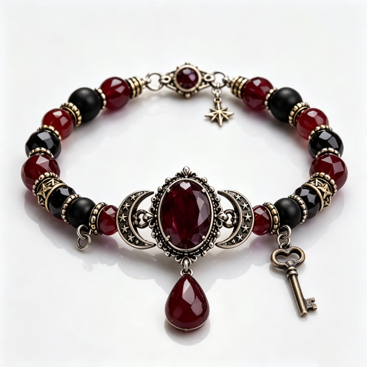 Crimson Gothic Key Beaded Bracelet