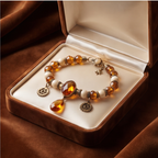 Amber Steampunk Gear Beaded Bracelet
