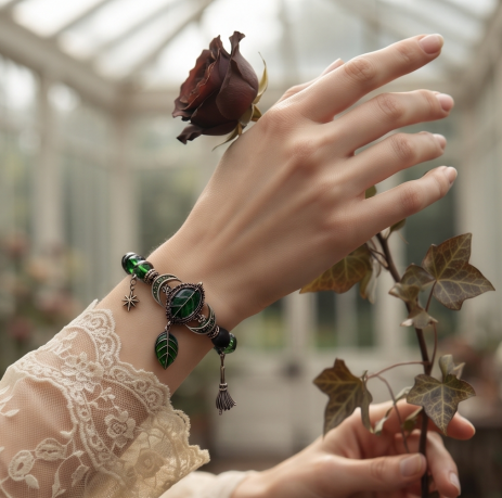 Mystic Emerald Forest Gothic Beaded Bracelet