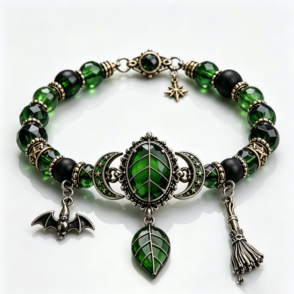 Mystic Emerald Forest Gothic Beaded Bracelet