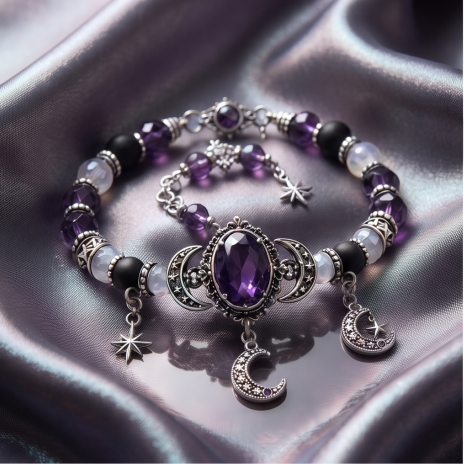 Midnight Amethyst Celestial Gothic Beaded Bracelet