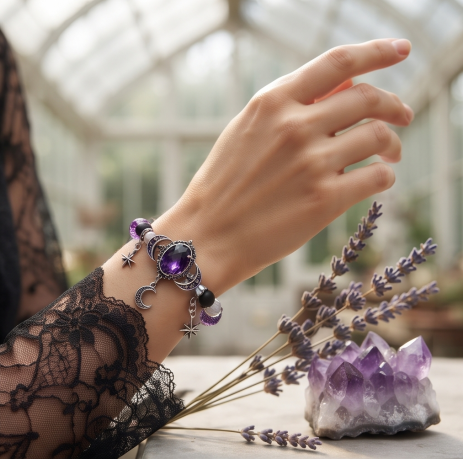 Midnight Amethyst Celestial Gothic Beaded Bracelet