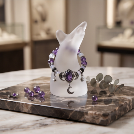 Midnight Amethyst Celestial Gothic Beaded Bracelet