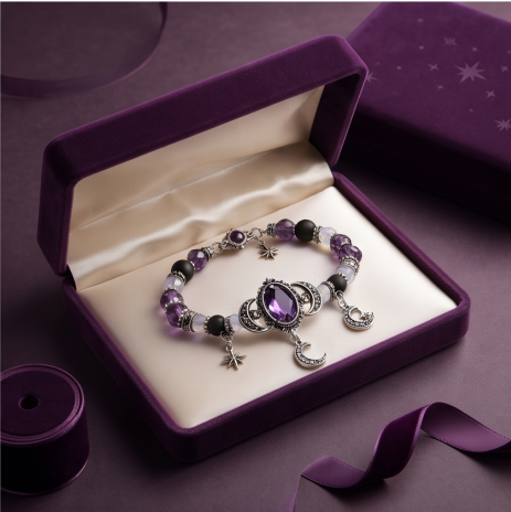 Midnight Amethyst Celestial Gothic Beaded Bracelet