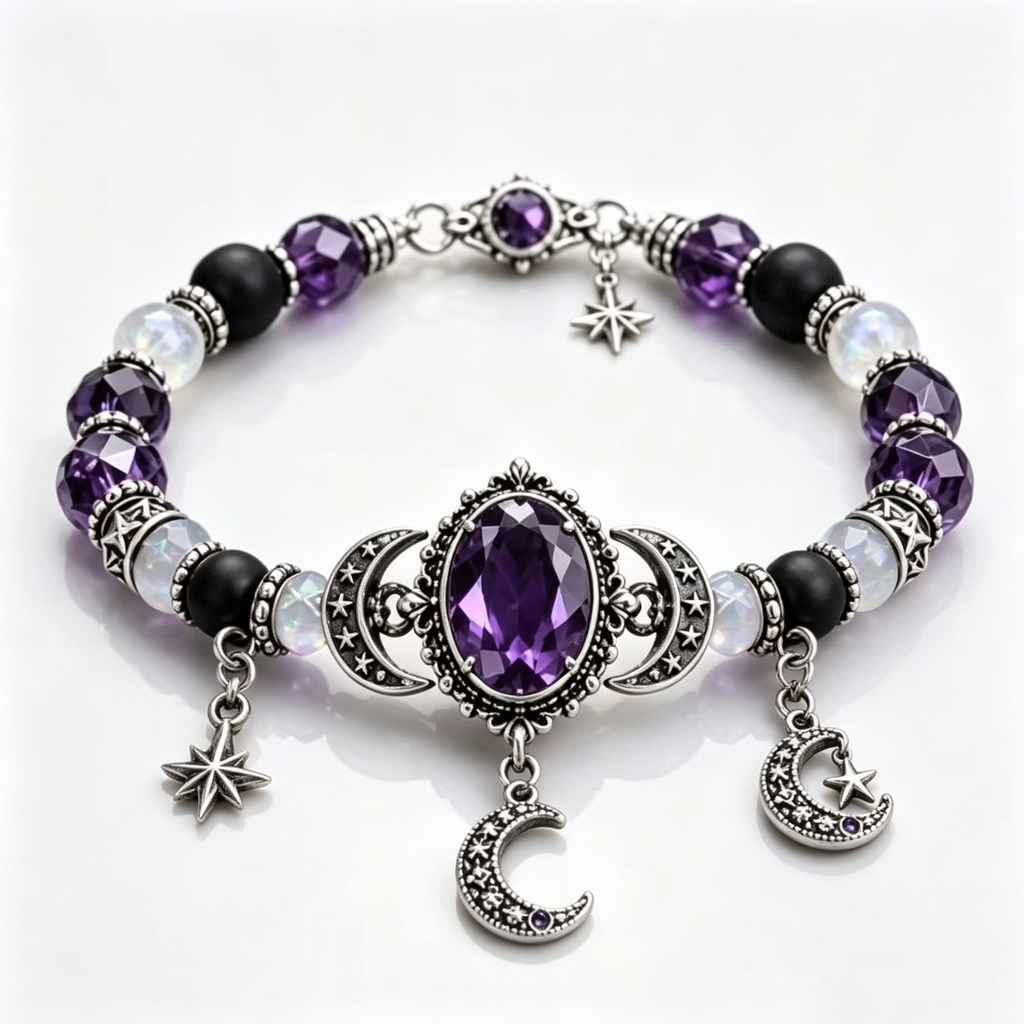 Midnight Amethyst Celestial Gothic Beaded Bracelet
