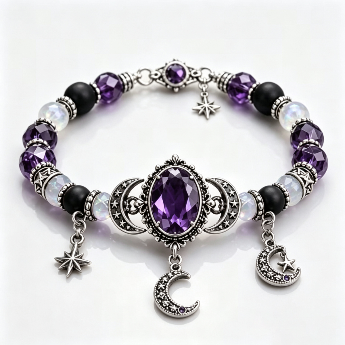 Midnight Amethyst Celestial Gothic Beaded Bracelet