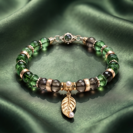 Emerald Forest Leaf Charm Bracelet
