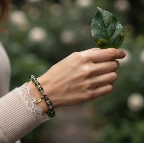 Emerald Forest Leaf Charm Bracelet