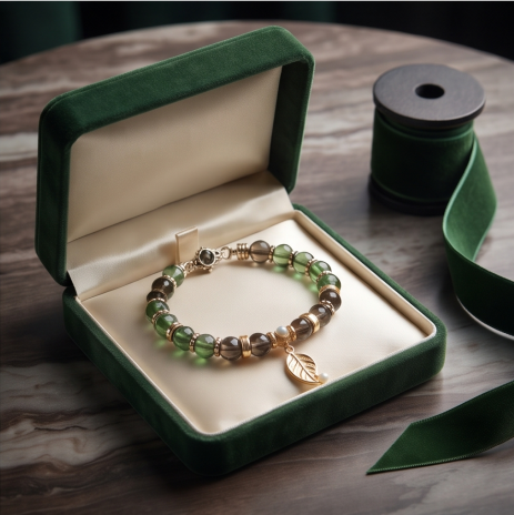 Emerald Forest Leaf Charm Bracelet