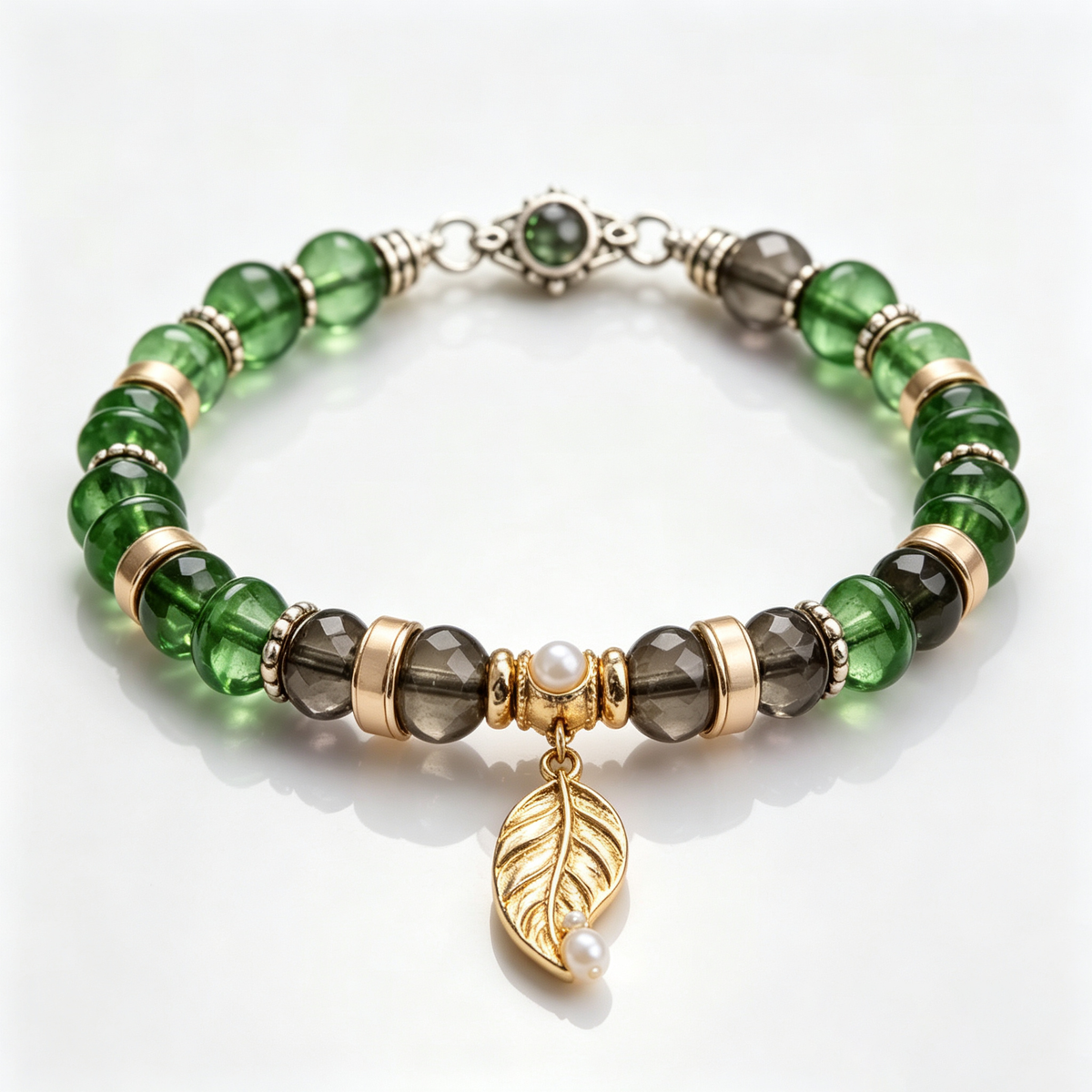 Emerald Forest Leaf Charm Bracelet