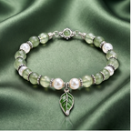 Jade Leaf Charm Beaded Bracelet