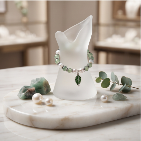 Jade Leaf Charm Beaded Bracelet