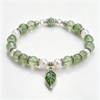 Jade Leaf Charm Beaded Bracelet