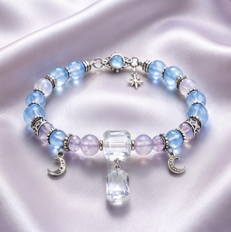 Celestial Blue and Lavender Crystal Beaded Bracelet
