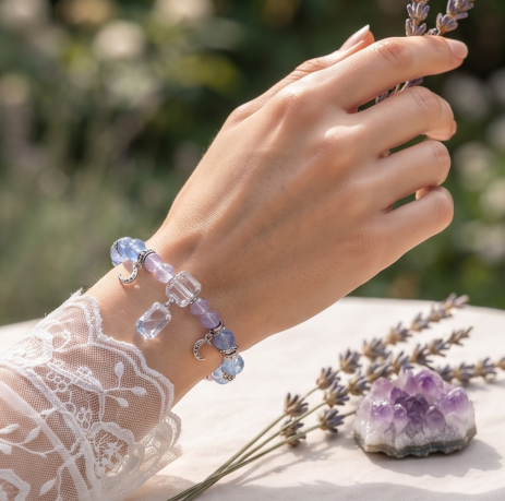 Celestial Blue and Lavender Crystal Beaded Bracelet