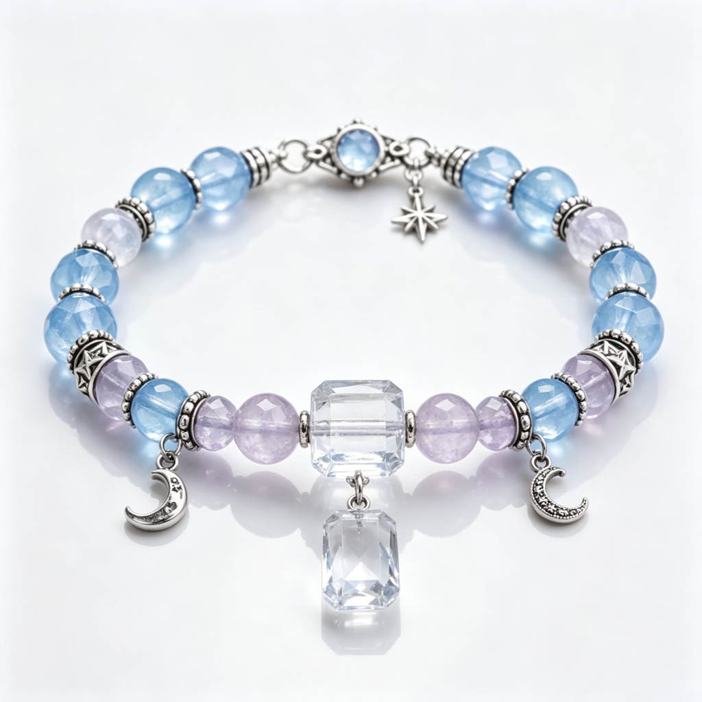 Celestial Blue and Lavender Crystal Beaded Bracelet