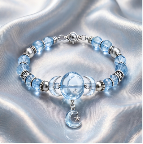 Celestial Moon Blue Crystal Beaded Bracelet