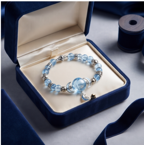 Celestial Moon Blue Crystal Beaded Bracelet