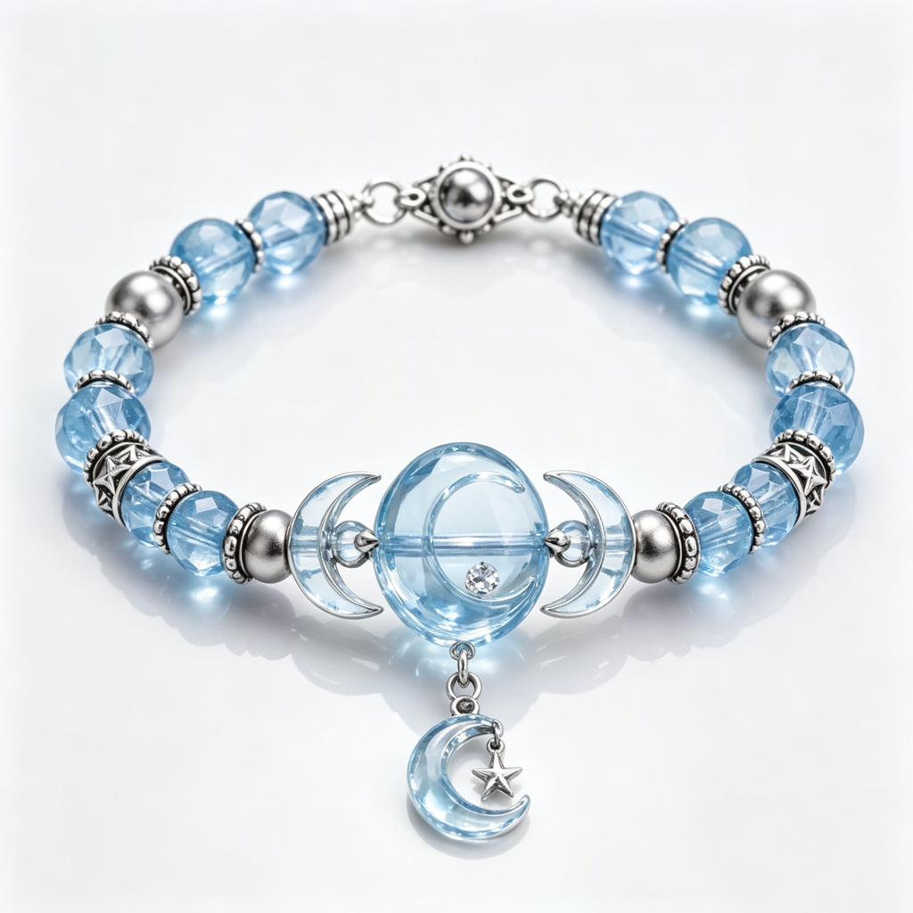 Celestial Moon Blue Crystal Beaded Bracelet