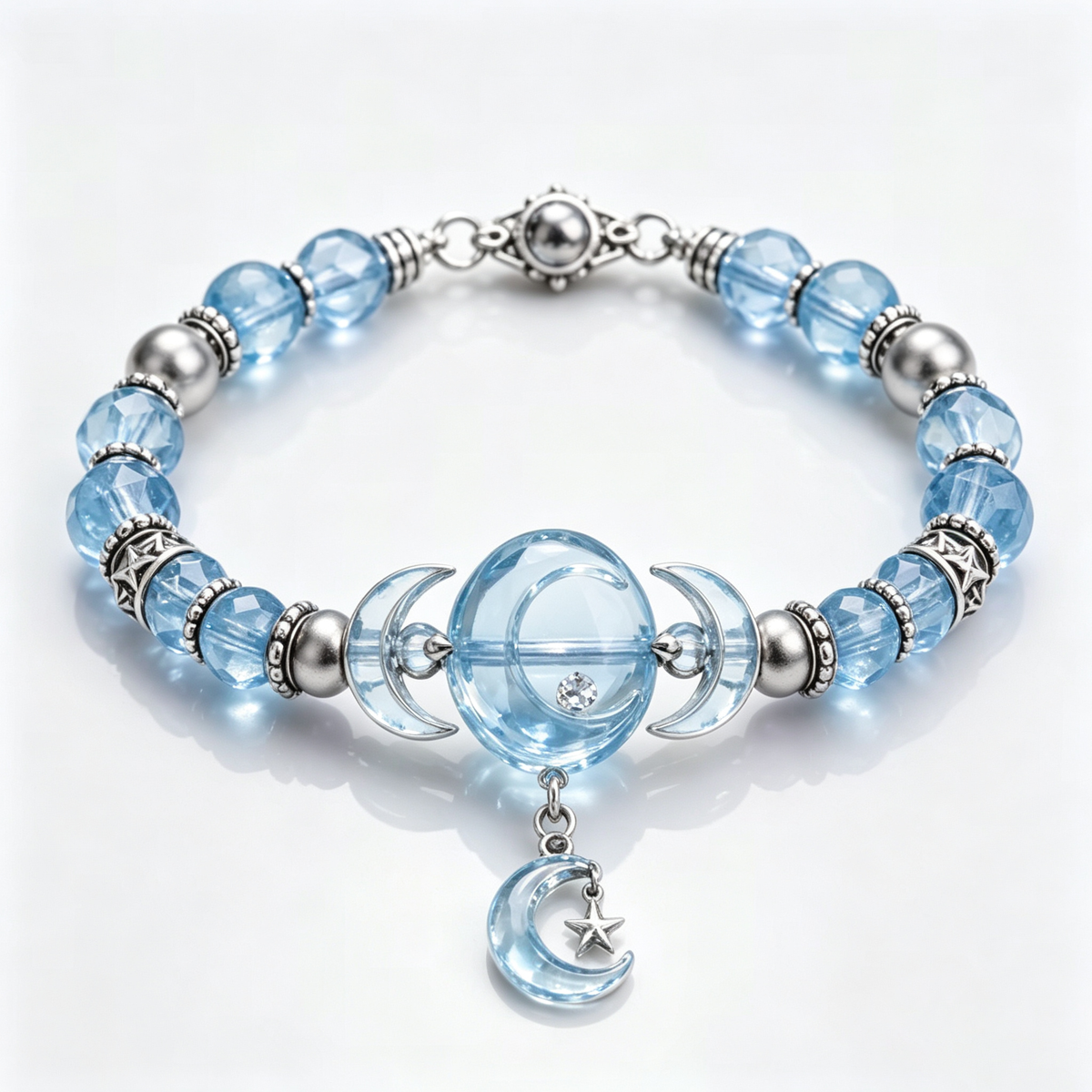 Celestial Moon Blue Crystal Beaded Bracelet