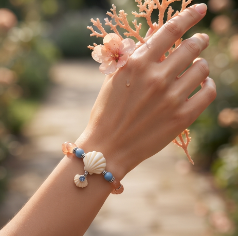 Coastal Shell and Sea Star Beaded Bracelet
