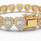 Heart Cut Moissanite Halo Tennis Bracelet for Women – D Color VVS1 Diamond Sparkle, S925 Sterling Silver 18K Gold Plated