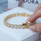 Heart Cut Moissanite Halo Tennis Bracelet for Women – D Color VVS1 Diamond Sparkle, S925 Sterling Silver 18K Gold Plated