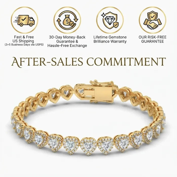 Heart Cut Moissanite Halo Tennis Bracelet for Women – D Color VVS1 Diamond Sparkle, S925 Sterling Silver 18K Gold Plated