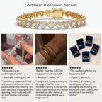 Heart Cut Moissanite Halo Tennis Bracelet for Women – D Color VVS1 Diamond Sparkle, S925 Sterling Silver 18K Gold Plated